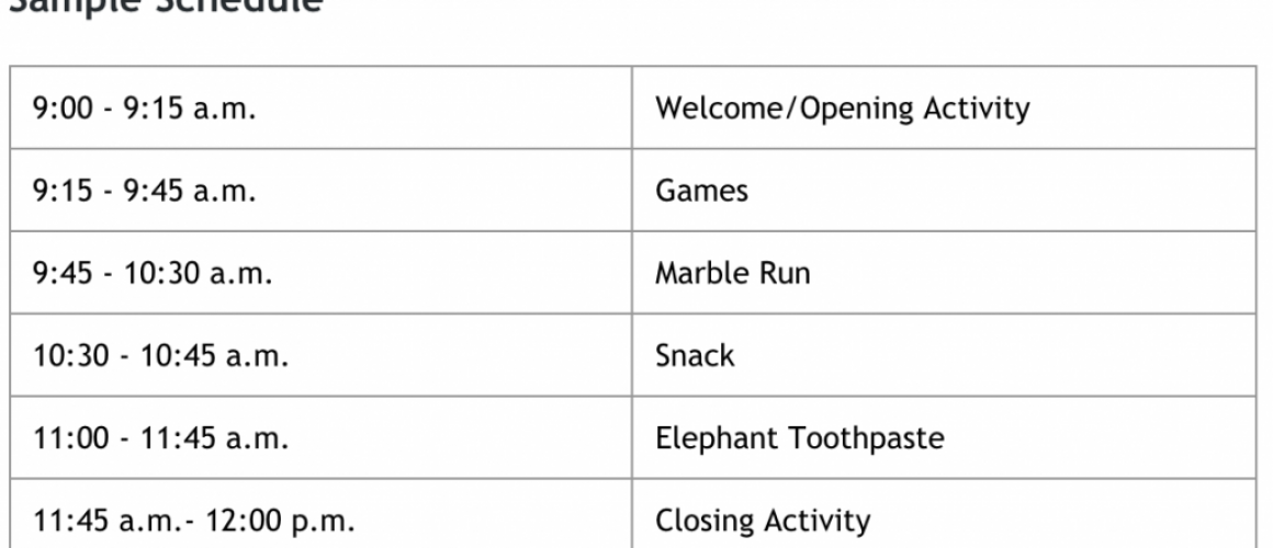 Sample STEAM Camp Schedule